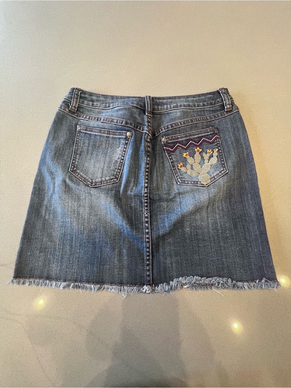 Stetson Embroidered Denim Mini Skirt Southwest Cactus Motif Western Boho Sz 6 - Picture 3 of 12